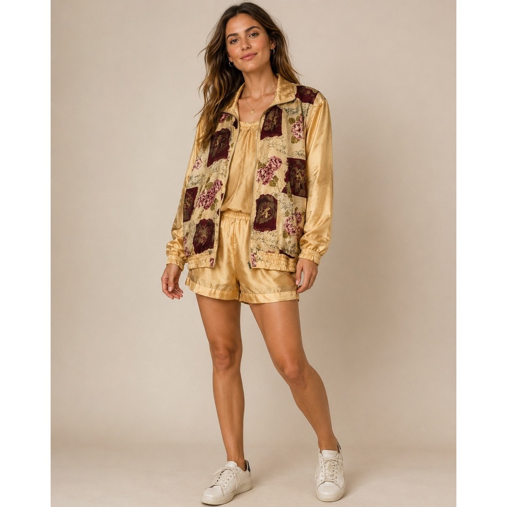 Vintage Silk Baroque‎ 2 Piece Set Stunt Sports Bomber Shorts Medium